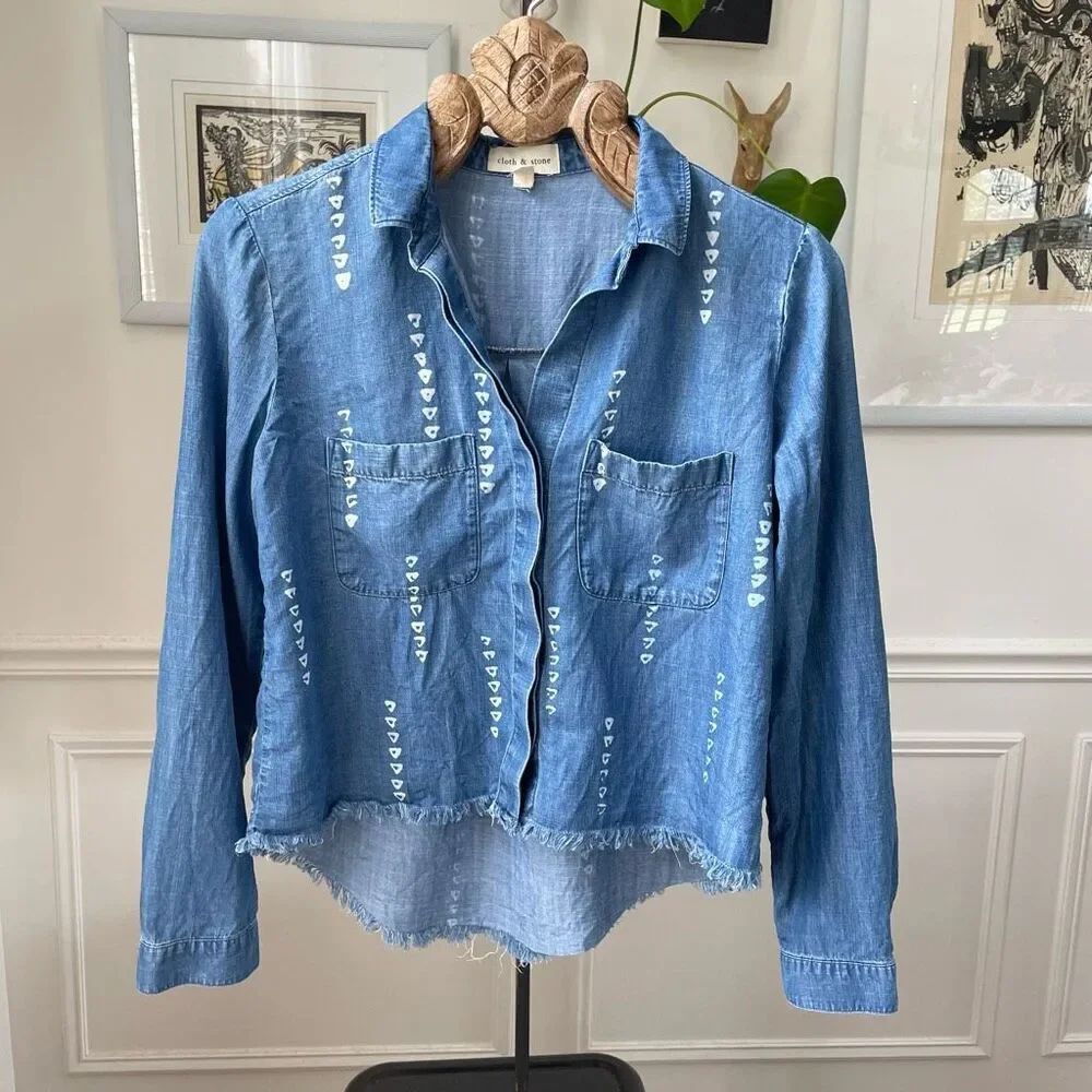 Cloth & Stone Anthropologie Chambray Raw Hem Shirt S